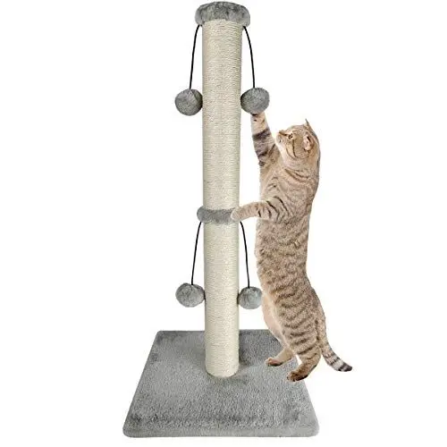 Produktbild: Dimaka 74cm Katzenkratzbaum Kratzbaum für große Katzen mit Spielball Natursisal weiß und grau (vertikaler Baum)