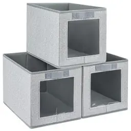 Produktbild: DIMJ 3 Stück Aufbewahrungsboxen, Faltbox mit Transparentem Sichtfenster Faltbare Aufbewahrungskiste mit Schlaufe für Kleiderschrank, Kleidung, Bücher, Kosmetik, Spielzeug usw. (Nebliger Grau)