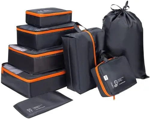 Produktbild: DIMJ 8-teilig Koffer Organizer Set, Reise Packing Cubes, Packtaschen für Koffer, Packwürfel für Kleidung, Travel Organizer Kleidertaschen Schuhbeutel und Wäschebeutel - Schwarz