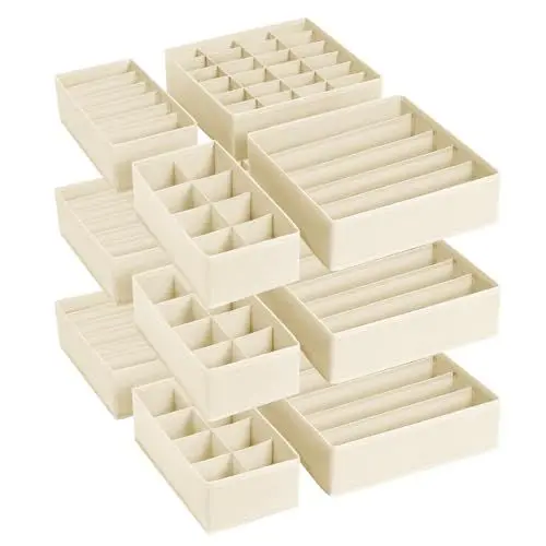 Produktbild: DIMJ Schrank Organizer - Faltbare Schubladen Organizer Stoff Aufbewahrungsbox, Socken Organizer Kombiniert Ordnungssystem Kleiderschrank für Kleidung, Unterwäsche, Socken, Krawatten,12 Stück (Beige)