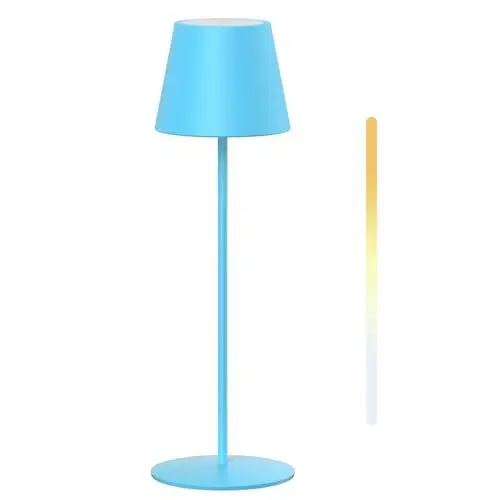 Produktbild: Dimmbare LED Akku Tischleuchte,Indoor & Outdoor Wiederaufladbar Warme Lichtfarbe (2700K-4000K) kabellose Tischlampe IP54 wasserdicht 240LM Akku tischlampe für Restaurants,Garten, Balkon (S-Blau)