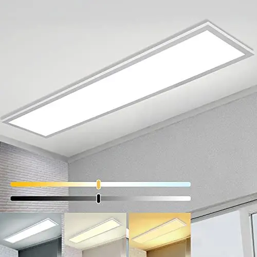 Produktbild: Dimmbare LED Deckenleuchte 120x30 cm mit Memory Funktion, 40W 2700K-6500K Ultraflache Rechteckige Panel mit Fernbedienung, Ultrahelles Licht Geeignet für Büro, Küche, Garage, Werkstatt, Keller, etc.
