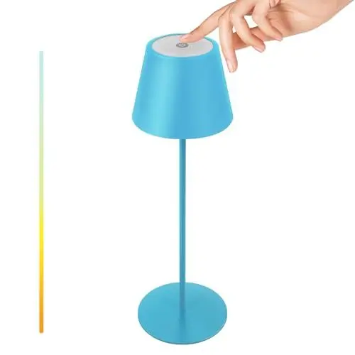 Produktbild: Dimmbare Tischlampe Kabellos Outdoor Aus Metal LED Akku Tischlampe Mit Speicherfunktion IP54 wasserdicht Tragbare Akkubetrieben Tischlampe für Schlafzimmer, Lesen, Arbeit, Bar, Restaurant. (Seeblau)