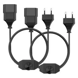 Produktbild: Dimmer für LED Lampen, LED Dimmer mit 2m Kabel (Stecker + Buchse), stufenlos dimmbar/dimmen (Schnur-Drehdimmer) für 1-60W LED Leuchtmittel, 2 Stück - Schwarz