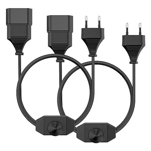 Produktbild: Dimmer für LED Lampen, LED Dimmer mit 2m Kabel (Stecker + Buchse), stufenlos dimmbar/dimmen (Schnur-Drehdimmer) für 1-60W LED Leuchtmittel, 2 Stück - Schwarz