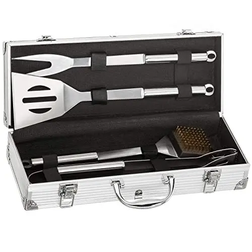Produktbild: Dimono® Edelstahl Profi Grillbesteck-Set 5-teilig Grill-Koffer BBQ Grillkoffer Besteck Zubehör fürs Grillen und Kochen mit Grillbürste Grillzange Grillspieß und Wender