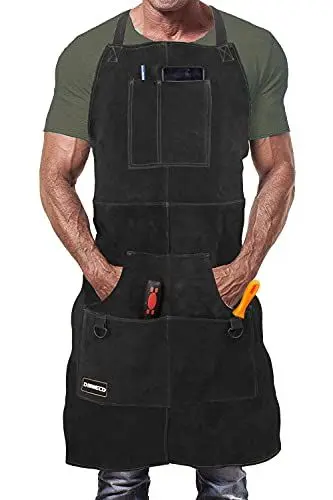 Produktbild: DIMWELD schweißerschürze. Lederschürze Schweißen Herren. Schweißschürze Leder. Schmiedeschürze, Schweisserschürze mit 6 Werkzeugtaschen - Dunkelbraun