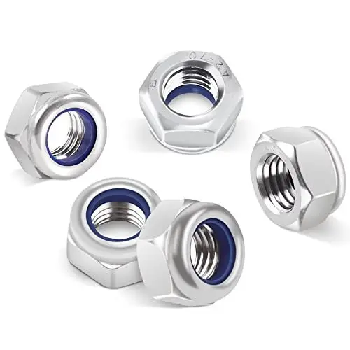 Produktbild: DIN985 50 Stück Sechskantmuttern M3, Leryati Sicherungsmuttern Edelstahl Standard A2 V2A M3 Mutter, Selbstsichernde Muttern Stoppmutter, Sechskant Edelstahlmutter Stoppmuttern Kontermuttern Set