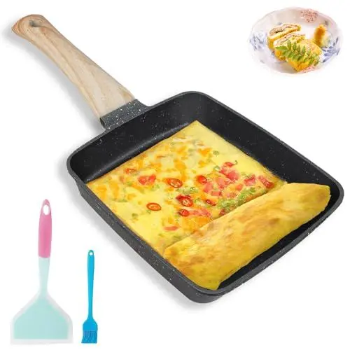 Produktbild: dingdongji Japanische Omelette Pfanne,Tamagoyaki Eierpfanne,Rechteckig Kleine Pfanne,Antihaft-Beschichtung Omelettpfannen Mit Silikonspachtel und Ölpinsel,für Gasherd und Induktionsherd