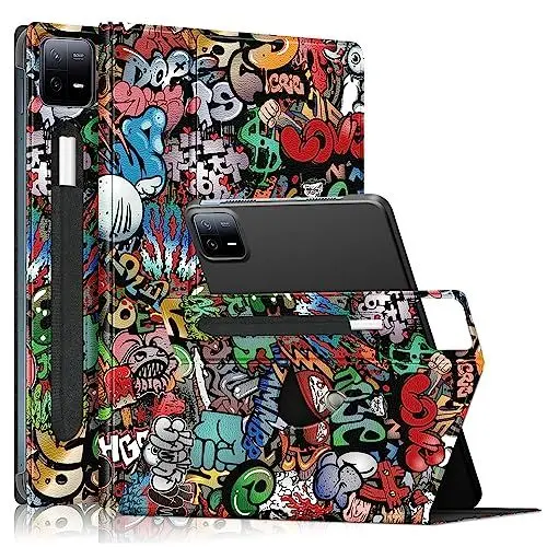 Produktbild: DINGGUAGUA Rotierende Hülle für Xiaomi Mi Pad 6/Mi Pad 6 Pro 11 Zoll 2023 Tablette,360°Drehbar Stände Multi-Winkel mit Stifthalter und Auto Schlaf Aufwach Schutzhülle,Graffiti