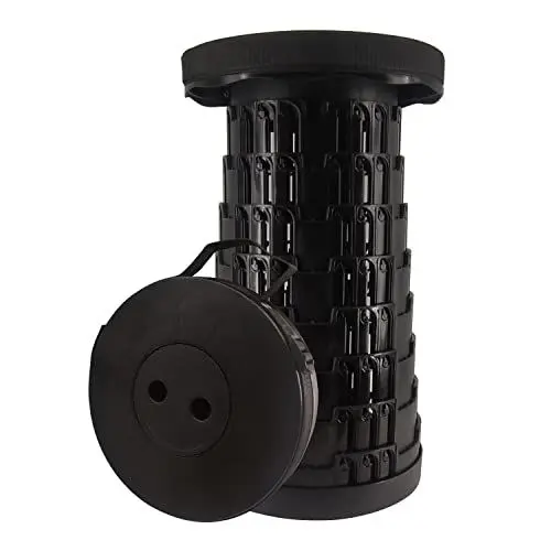 Produktbild: DingZan Upgraded Teleskophocker Tragbarer Klappbarer Hocker, Schwarzer Camping Hocker Faltbar Zusammenklappbar für Angeln Wandern BBQ Picknick Party Outdoor Aktivitäten, Belastung 300kg