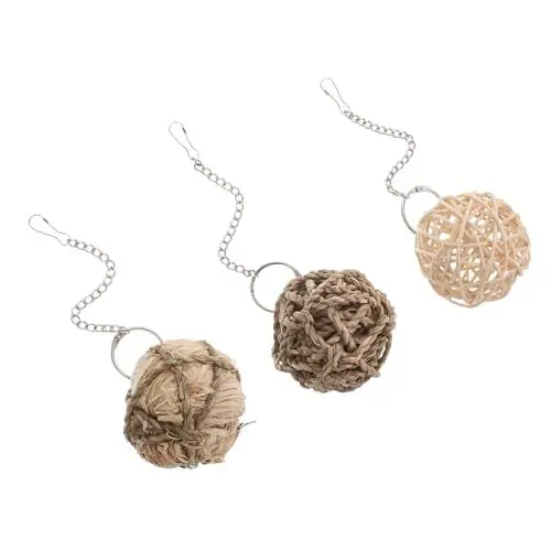 Produktbild: DINHEAROM 3stücke Rattanbälle Für Vögel Kauspielzeug Für Papageien Vogelspielzeug Set Mit Natürlichen Rattanbällen Lustiges Spielzeug Für Papageienkäfige Interaktives Spielzeug Für