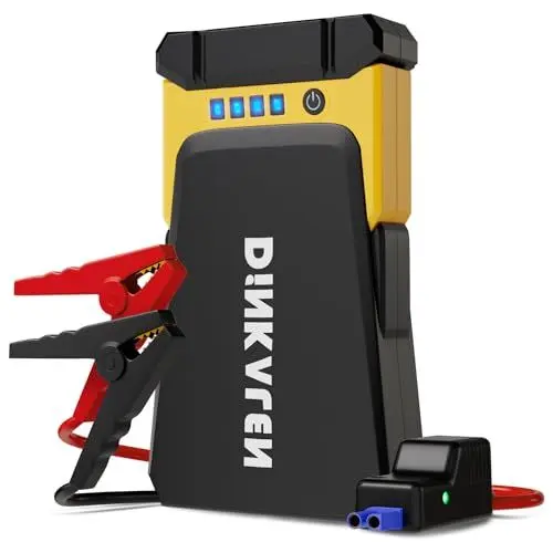 Produktbild: DINKALEN Starthilfe Powerbank, 15800mAh 1200A Spitzstrom Tragbare Auto Starthilfe (Für 8,0L Benzinmotor oder 6,5L Dieselmotoren) 12V Autobatterie Anlasser Starthilfegerät mit LED Taschenlampe