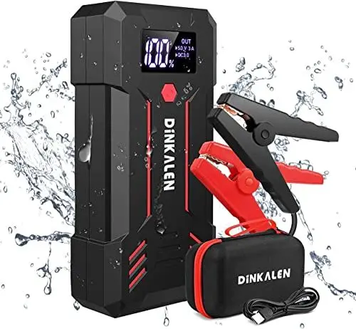 Produktbild: DINKALEN Starthilfe Powerbank, 23800mAh Spitzstrom Tragbare Auto Starthilfe (Alle Benzin und Bis Zu 8L-Diesel) 12V Autobatterie Anlasser Starthilfegerät mit LED Taschenlampe (schwarz)