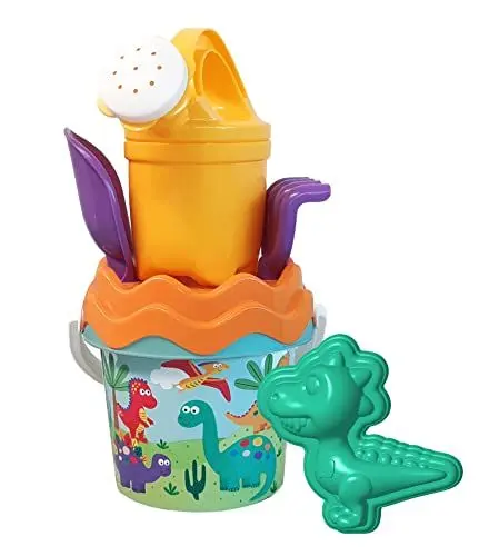 Produktbild: Dino Baby Eimergarnitur, Sandspielzeug, 6 Teile, Eimer, Sieb, Sandform, Schaufel, Rechen, Gießer, 11cm, D:14cm, ab 10 Monate