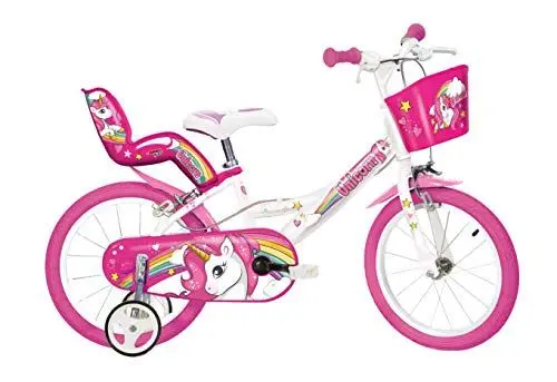 Produktbild: Einhorn Kinderfahrrad Unicorn Mädchenfahrrad – 16 Zoll | Original | Kinderrad mit Stützrädern, Puppensitz und Fahrradkorb - Das Einhorn Fahrrad als Geschenk für Mädchen