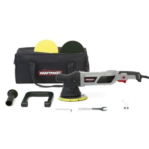Produktbild: Dino KRAFTPAKET 640229 15mm-950W Exzenter Poliermaschine 12-Stufig mit LCD-Display und Memory-Funktion im Set mit Polierschwamm Polierteller Tasche für Auto KFZ Boot XL-HUB, Grau