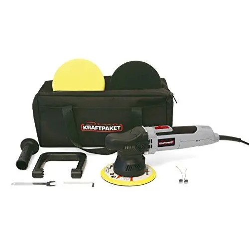 Produktbild: Dino KRAFTPAKET 9mm-650W Exzenter Poliermaschine für Auto Boot KFZ im Set mit Stützteller Polierpads und Tasche, 150mm, Schwarz