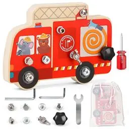 Produktbild: DINORUN Montessori Spielzeug Holzspielzeug Schraubendreher mit Aufbewahrungstasche, Motorikspielzeug Geschenke für Mädchen Junge Kinderspielzeug ab 3 4 5 6 Jahre