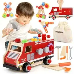 Produktbild: DINORUN Werkzeugkoffer Kinder, Kinderwerkzeug Holzspielzeug Montessori Spielzeug ab 2 3 4 Jahre Kinderspielzeug Werkzeugkasten Kinder Geschenk Junge Mädchen 2 3 4 Jahre (47 Stück)