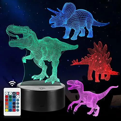 Produktbild: Dinosaurier Nachtlicht Geschenke, 4PCS Nachtlampe Spielzeug mit 16 Farbwechsel und Fernbedienung, Geschenke für Jungen ab 4 5 6+ Jahre