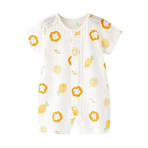 Produktbild: Dinosaurier Schlafstrampler Baby Süß Strampler Babymädchen Cute Pyjama Neugeborene Kurze Schlafanzug Tierdruck Knopfleiste Kurzarm Kurzarmbody Baumwolle Einteiler (A, 3-6 Months)