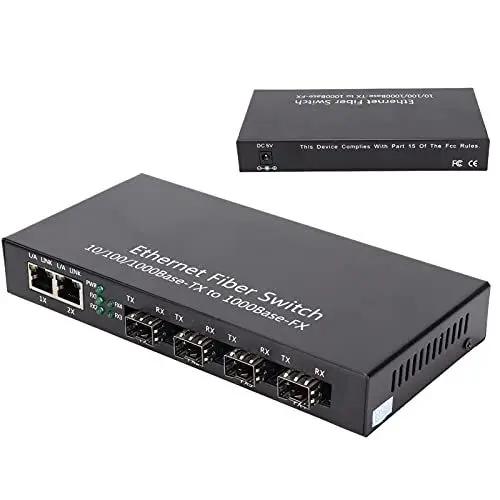 Produktbild: LWL-Switch Ethernet-Medienkonverter Ethernet-Medienkonverter Rj45 10 100 1000M 4 Glasfaser 2 Ports Singlemode Dual Fiber für Ieee802.3Z Ab 1000Basesxlx