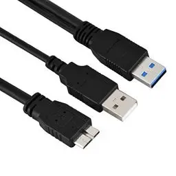 Produktbild: Dioche Micro B USB 3.0 Kabel Stecker auf Micro B Stecker Power Schwarz USB 3.0 A Stecker auf Micro B Stecker Stecker Netzteil Y Kabel für Mobile Festplatte Hdd 50Cm