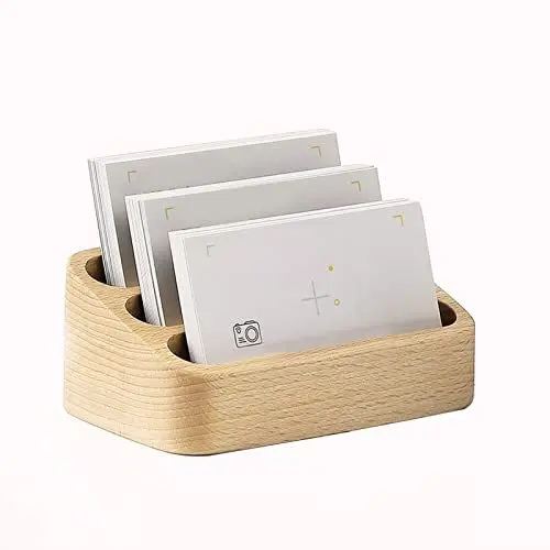 Produktbild: Visitenkartenhalter aus Holz, 3 Fächer Visitenkarten Halterung, Visitenkarten Aufsteller, Visitenkartenständer für Messe, Ausstellung, Empfang, Büro, Salon, Tischplatte
