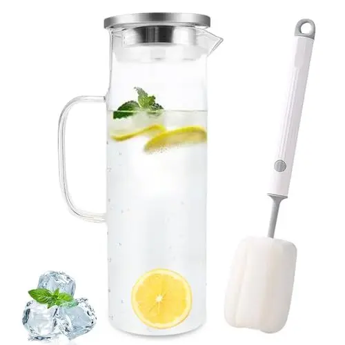 Produktbild: Diompirux 1,5 Liter Hitzebeständig Wasserkocher mit Griffen, Edelstahl-Silikon-Klappdeckel, Gedickter Kessel aus Borosilikatglas, Glaskanne für kaltes oder heißes Wasser, hausgemachten Eistee und Saft