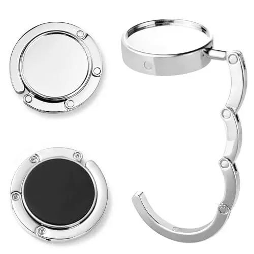 Produktbild: Diompirux 2 Stück Faltbare Antirutsch Taschenhaken Halterung, Tisch Handtaschenhalter Haken, Kreative Geschenke für Frauen, Silber Metall Taschenaufhänger, für Schreibtisch, Büro, Restaurant, Bar