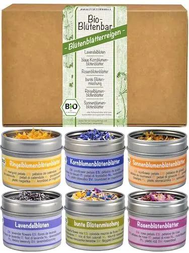 Produktbild: direct&friendly | 6er Bio Blüten-Geschenkset | farbenfrohe Bio Blütenblätter und Bunte Blütenmischung | für Koch- und Backbegeisterte