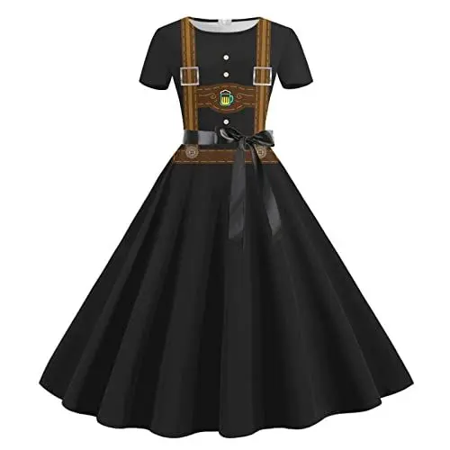 Produktbild: Dirndl & Dirndl-Sets Für Mä Dirndl Damen Midi Trachtenkleid Verlängert Elastische Elegant Shapebody Oktoberfest Damen Outfit Tiefer Dirndl Schwarz Gold Oktoberfest Damen Dirndl Lang Bier Kostüm Herren