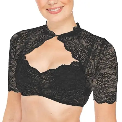 Produktbild: Dirndlbluse Damen Spitze Trachten Kurzarm Oktoberfest Halbarm Weiß Schwarz Oversized Sexy Festival Outfit Elegant Jahrgang Tops S-5XL