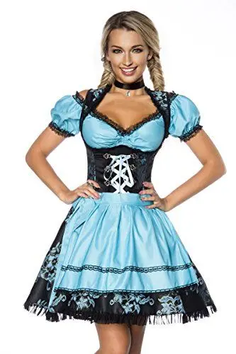 Produktbild: Dirndline Damen Premium Dirndl mit Bluse Kleid f?r besondere Anl?sse, blau/schwarz, L