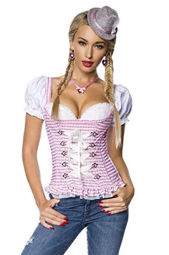 Produktbild: Dirndline Damen Trachtenmieder mit integrierten Push-up Bluse, Kurze L?nge, M