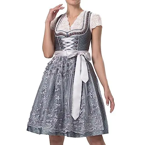 Produktbild: Dirndlparty Dirndl Damen, Traditionelle Dirndl Midi für Damen Oktoberfest Trachtenkleid Damen Dirndl mit Schürze Dirndll Kleid 60CM Dirndlkleid Dirndl Blau, Größe 48
