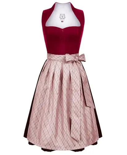 Produktbild: DIRNDLSTERN Damen Midi Rot - Elegantes Trachtenkleid Samt Plissee Schürze Perfekt für Oktoberfest 38
