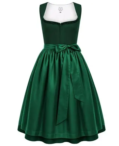 Produktbild: DIRNDLSTERN Damen Trachtenrock Grün - Midi Trachtenkleid für Oktoberfest Leinen Dirndlkleid mit Dirndlschürzen 44