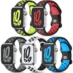 Produktbild: Dirrelo 5 Stück Sportarmband Kompatibel mit Apple Watch Armband 44mm 49mm 45mm 46mm 42mm, Weich Atmungsaktiv Silikonarmband für iWatch Series 10/9/8/Ultra/Ultra 2/7/SE/6/5/4/3/2/1, Dunkle Farbe B, L