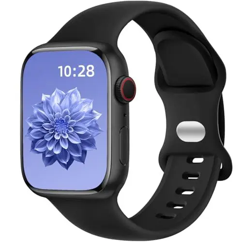 Produktbild: Dirrelo Kompatibel mit Apple Watch Armband 46mm 45mm 44mm 42mm 49mm Herren Damen, Weich Silikon Sportarmband Ersatz Band für Apple iWatch SE Ultra 3 2 Series 11 10 9 8 7 6 5 4 3 2 1, Schwarz