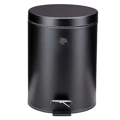 Produktbild: Dirt Devil Tretmülleimer 5L – Mülleimer Küche mit Soft Close – Abfalleimer aus Edelstahl – für Küche, Badezimmer und Buro - Herausnehmbarer Inneneimer – Küchenmülleimer - Ø20,5 x 28 CM – Schwarz