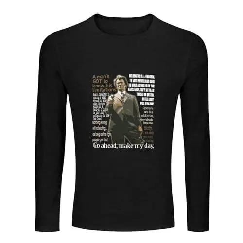 Produktbild: Dirty Harry Clint Quotes Clint East Movie Action O Neck Men's Tee Crewneck Long Sleeve Unisex 100% Cotton T-Shirt S