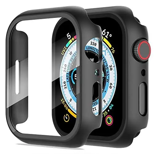 Produktbild: Diruite 2-Stück Hülle für Apple Watch Series 9/8/7 41mm Hartglas Schutzhülle Hard PC Ultradünne Glas Schutz Case Rundum Displayschutz,Schwarz,41MM