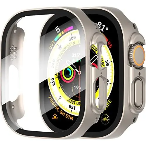 Produktbild: Diruite 2-Stück Hülle für Apple Watch Ultra/Ultra 2 49mm Hartglas Schutzhülle Hard PC Ultradünne Glas Schutz Case Rundum Displayschutz,Titanstahl,49mm