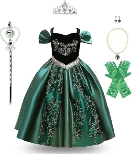 Produktbild: discoball Anna kostüm mädchen,Anna und Elsa Kleid Eiskönigin mit Zubehör Stickerei Prinzessin kleid Königin Kinder Verkleidung Up Faschingskostüm Kinder Halloween Party Cosplay Ausstattung,4-5 Jahre