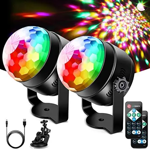 Produktbild: Discokugel Discolicht LED Upgrade 6 LED,Litake 2 Stück Partylicht 7 Farben Modi Musikgesteuert Bühnenbeleuchtung mit Fernbedienung 4M USB Kabel 360°Rotierenden für Kinder Party Halloween Weihnachten