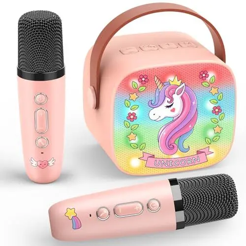 Produktbild: Dislocati Karaoke Maschine mit 2 Bluetooth Mikrofon Kinder, Einhorn Geschenk für Mädchen 3-12 Jahre Karaoke Kinder Mikrofon Spielzeug ab 3-12 Jahre Mädchen Microphone Mädchen Weihnachten Geschenk