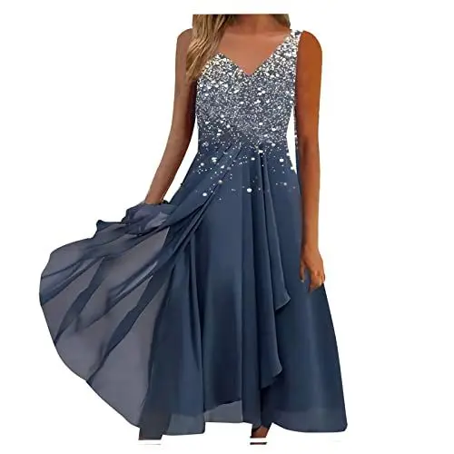 Produktbild: Dislsokrhov Damen Abendkleid Elegant Ballkleid Sexy Neckholder Spaghetti Brautkleid Rückenfrei Abschlusskleid Ballkleid Strandkleid Frauen Tunika Abiballkleider für Cocktail Hochzeit Party Silber,XXL