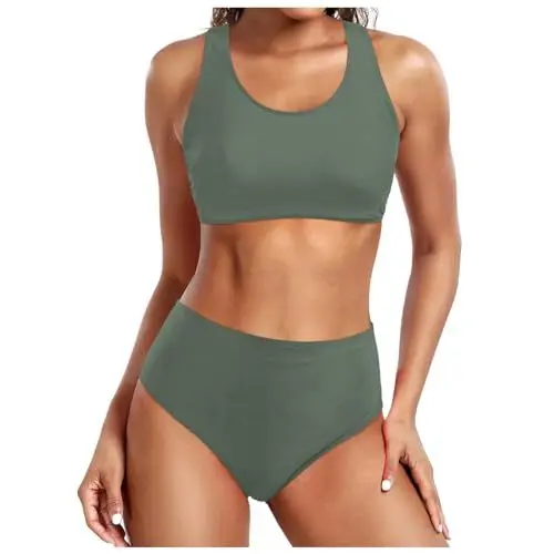 Produktbild: Dislsokrhov Damen Bikini Set mit Mesh Zweiteilig Badeanzug Push up Gepolstert High Cut Sport Bademode Hohe Taille Bikinis für Frauen Top Bikinis Bademode Badeanzug Swimsuits Minzgrün, M